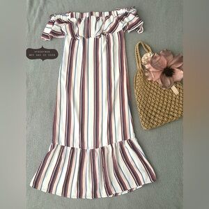 Lucca Striped Off The Shoulder Maxi Dress Size Medium NWT